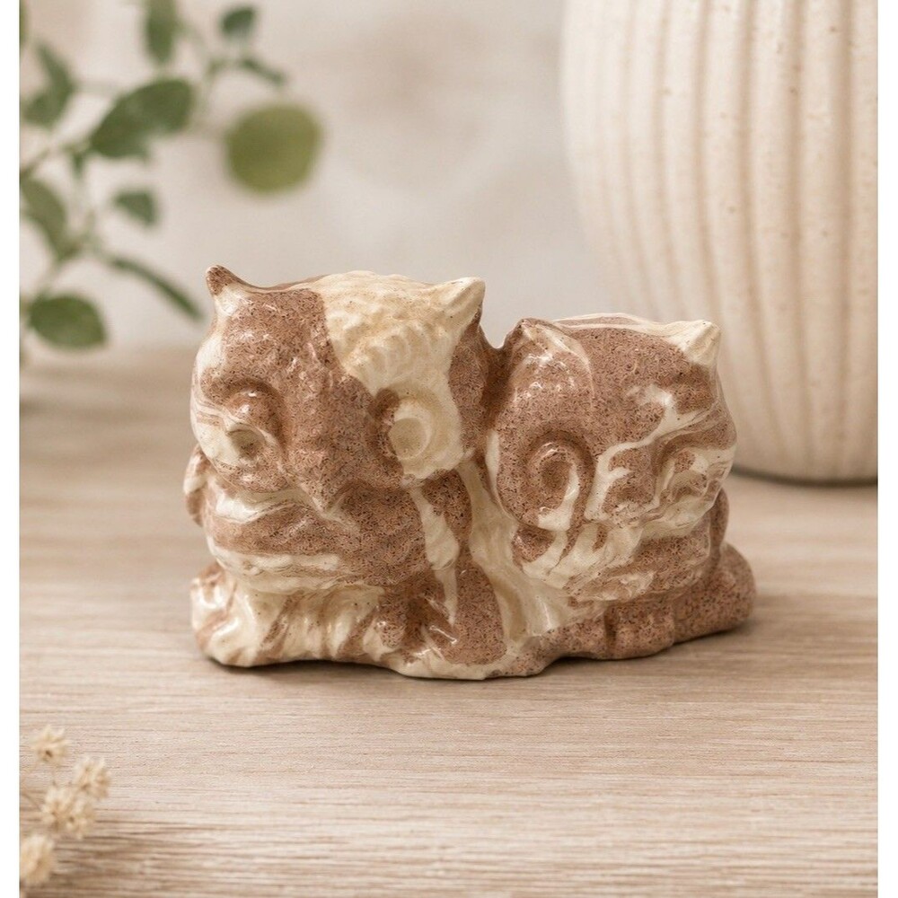Vintage ST Helens Ash Ware Double Owl Figurine Pink Cream Mini Ceramic Owl 1.5"